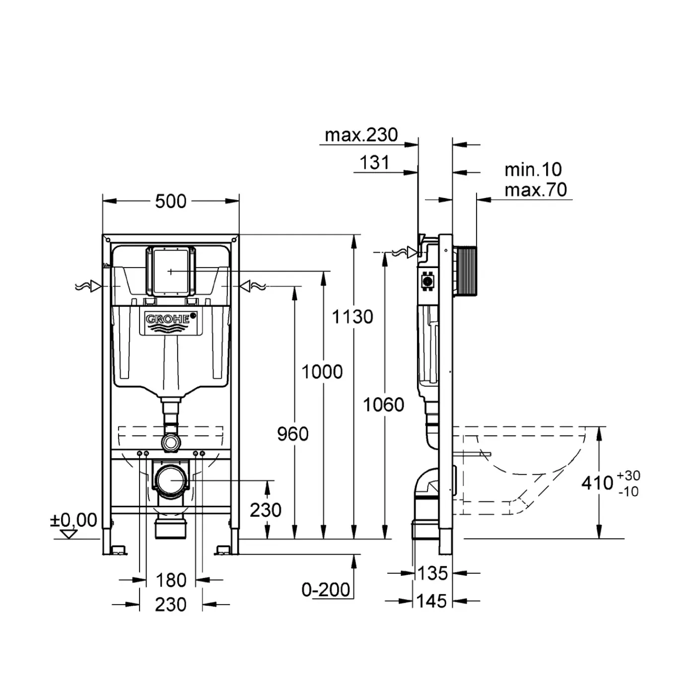 Grohe Inbouwreservoir Rapid SL 38528001 3/6L 117x52x15cm