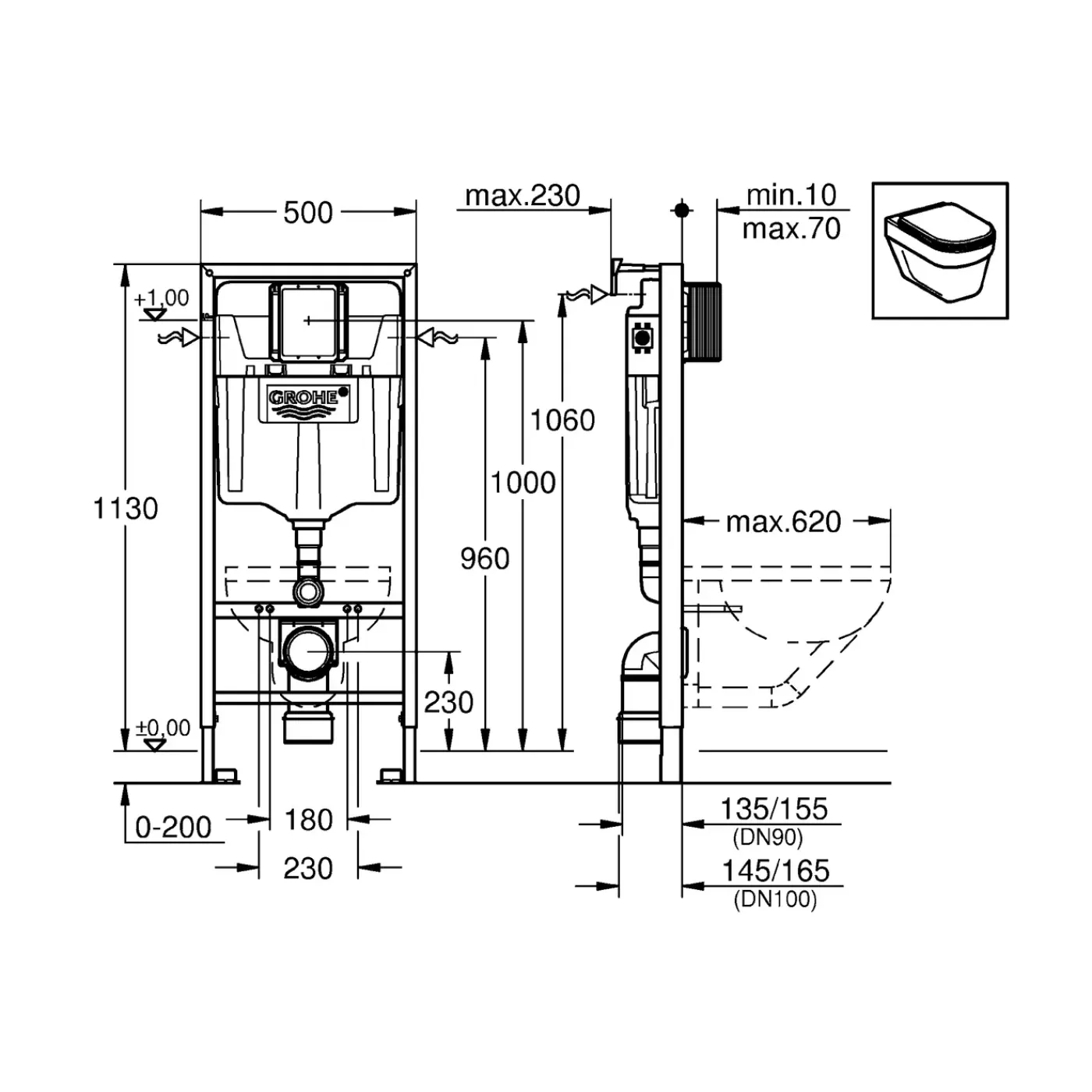 Grohe Inbouwreservoir Rapid SL 38528001 3/6L 117x52x15cm