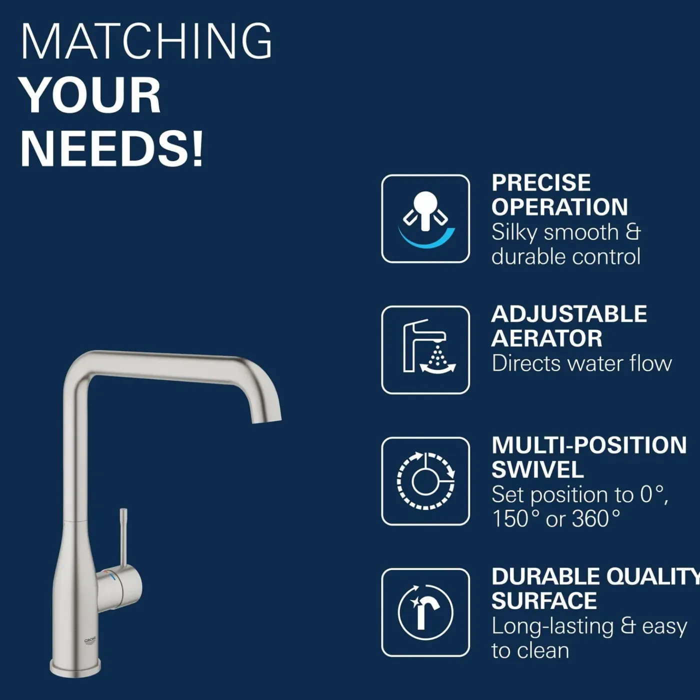 Grohe keukenmengkraan Essence supersteel mat