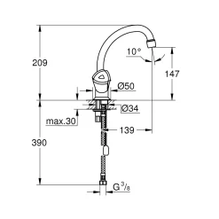 Grohe Wastafelmengkraan Costa Trend - Hoge uitloop - Draaibaar - Chroom - 20,9cm