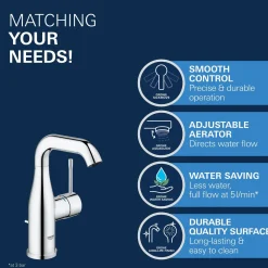 Grohe Wastafelmengkraan Essence - EcoJoy - Draaibaar - Chroom - 19,3cm