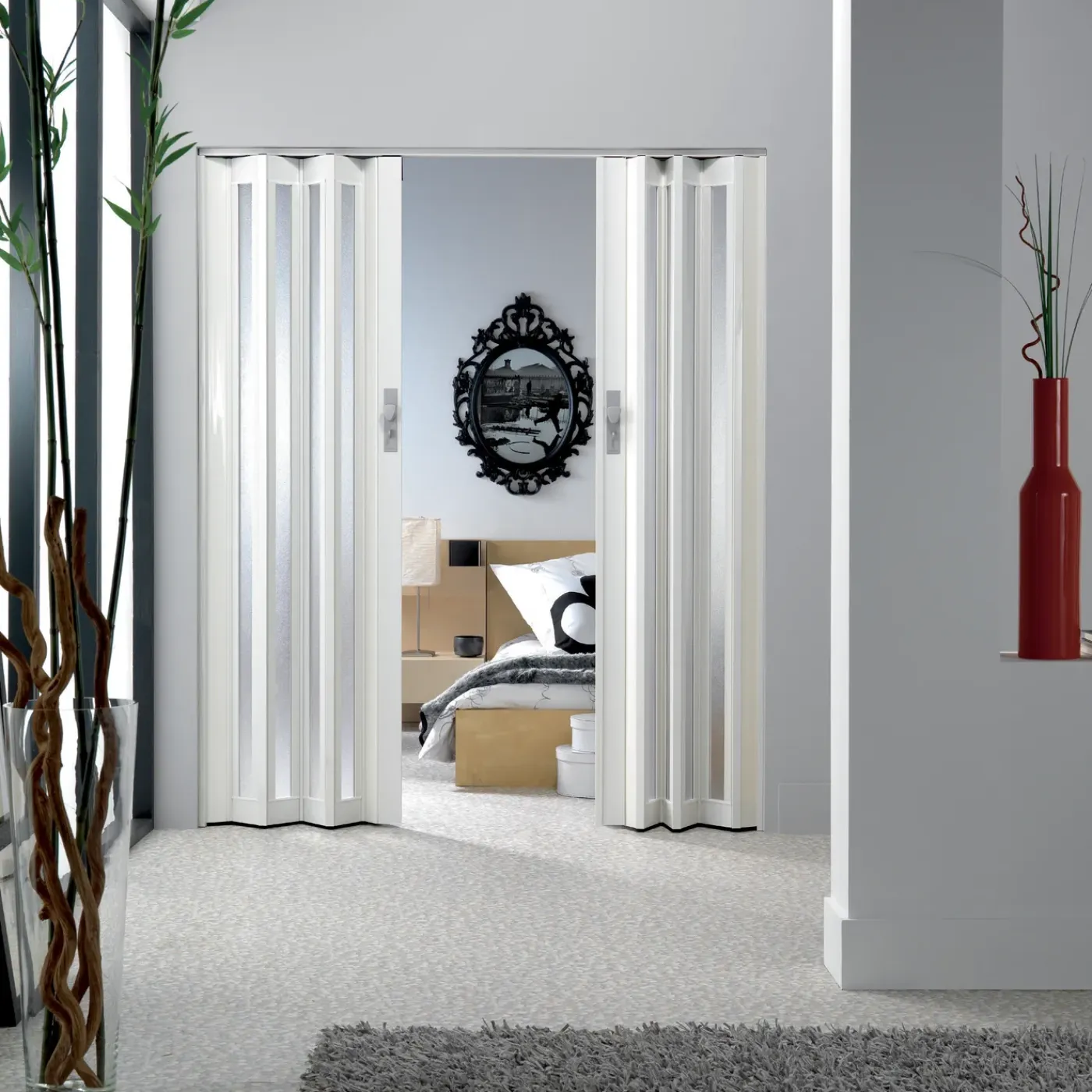 Grosfillex vouwdeur 'Larya' - PVC - wit - glans - met vensterlamellen - 205x84cm