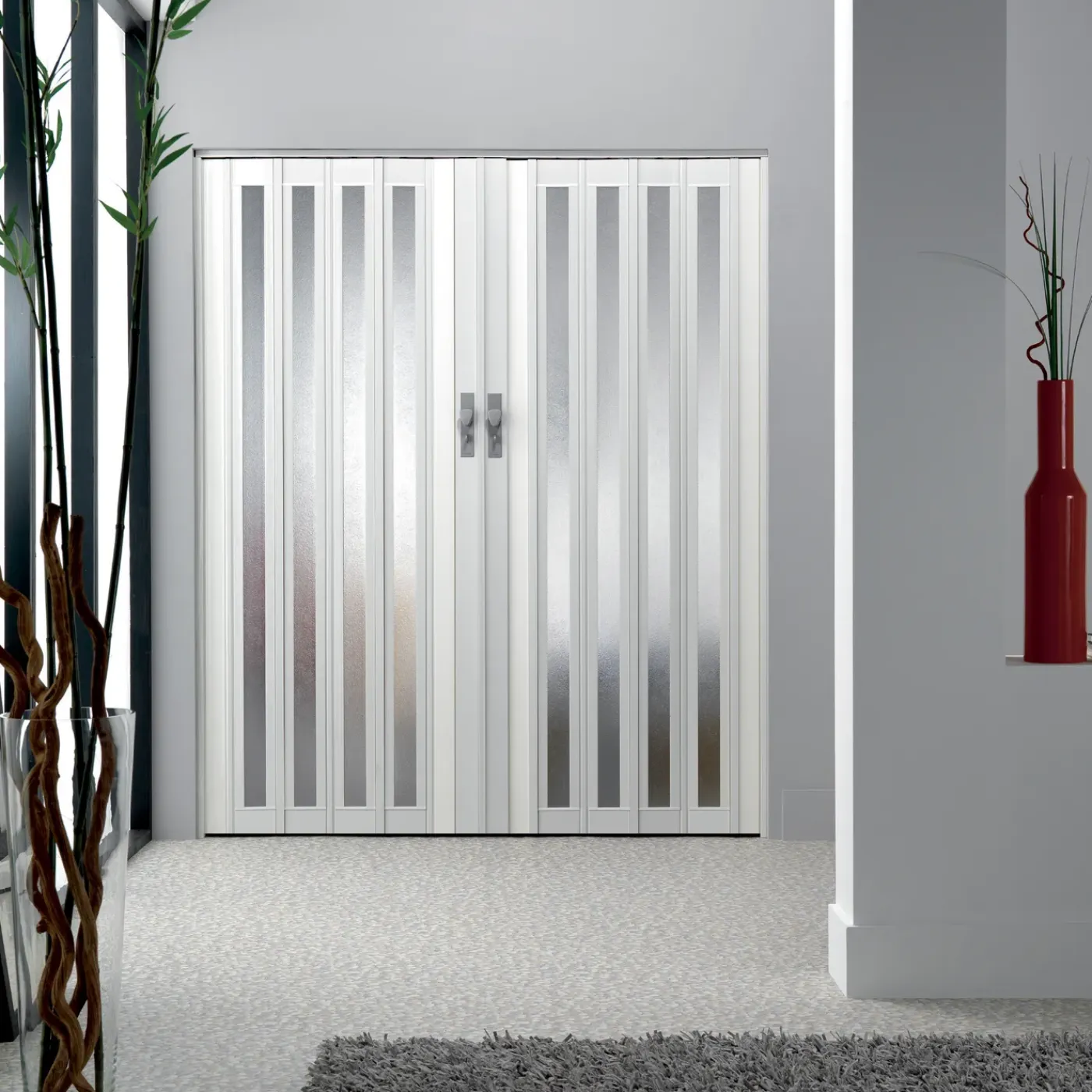Grosfillex vouwdeur 'Larya' - PVC - wit - glans - met vensterlamellen - 205x84cm