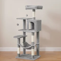 ACAZA Grote Krabpaal Voor Meerdere Katten, Kat Condo Met Hangmat, Kattenpaal, 143 Cm, Lichtgrijs