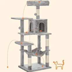 ACAZA Grote Krabpaal Voor Meerdere Katten, Kat Condo Met Hangmat, Kattenpaal, 143 Cm, Lichtgrijs