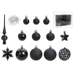 G. Wurm Kerstballen Pakket - 111-delig - Zwart - Kunststof