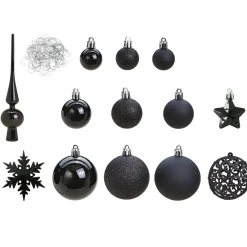 G. Wurm Kerstballen Pakket - 111-delig - Zwart - Kunststof
