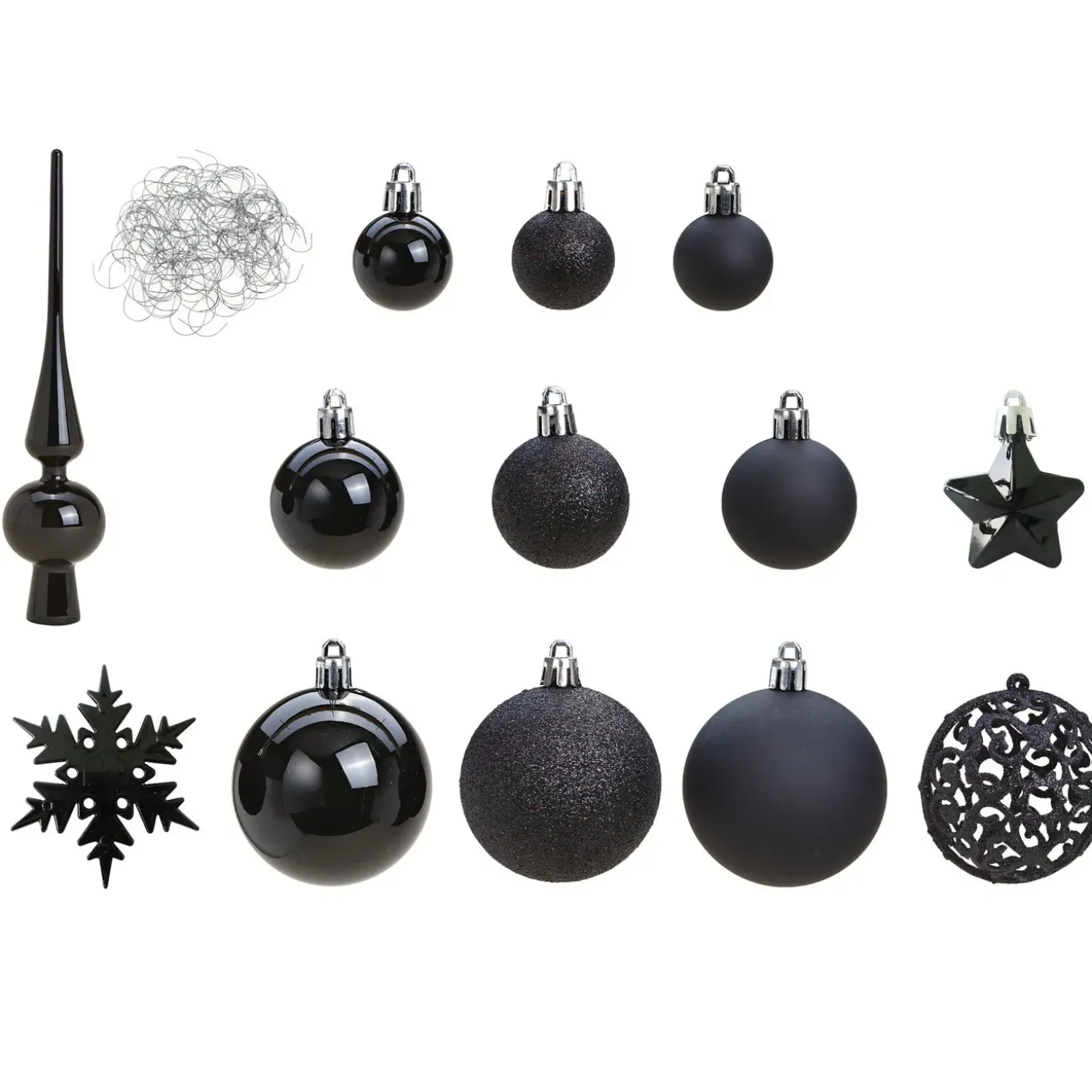 G. Wurm Kerstballen Pakket - 111-delig - Zwart - Kunststof