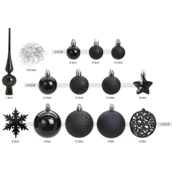 G. Wurm Kerstballen Pakket - 111-delig - Zwart - Kunststof