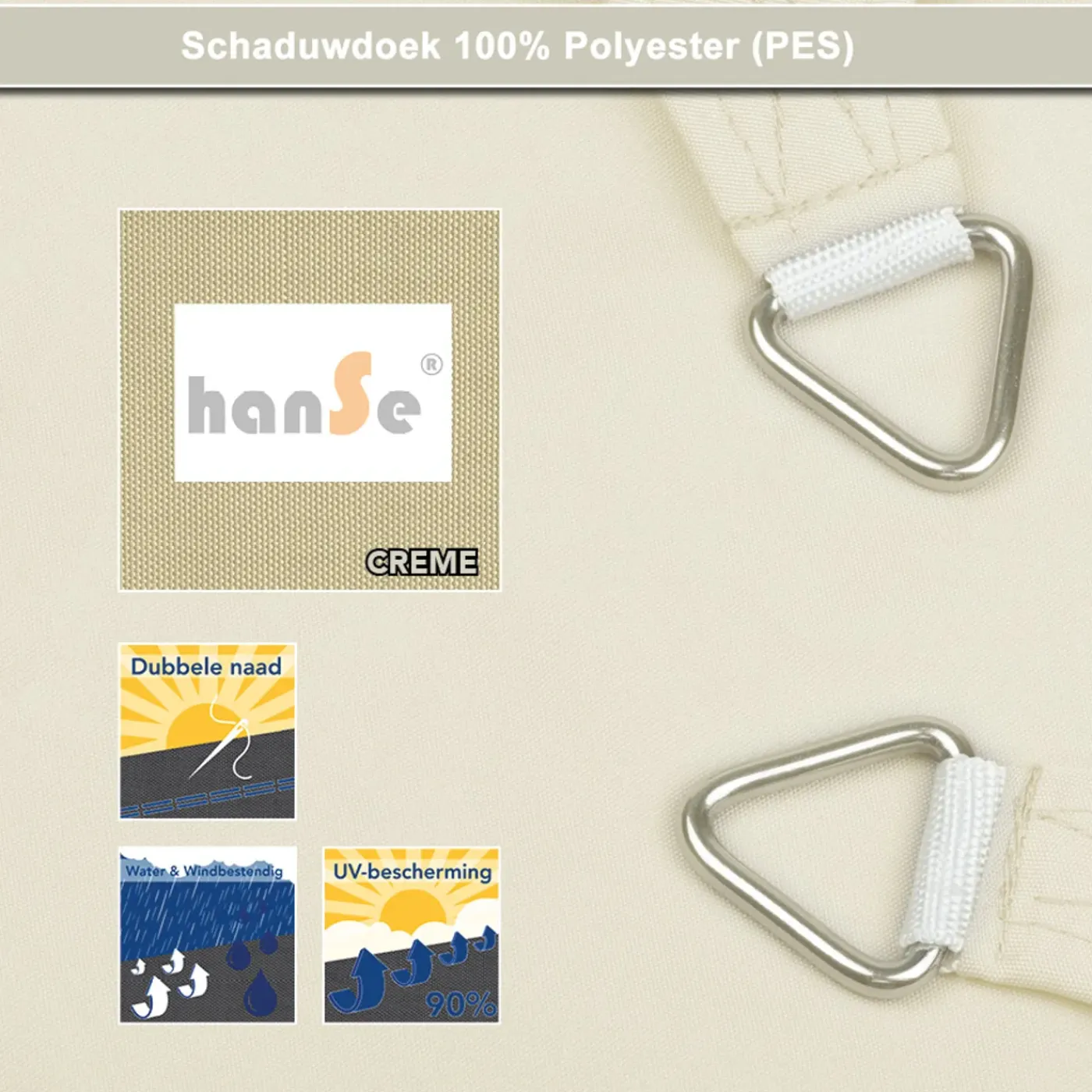 Hanse Schaduwdoek Vierkant Waterafstotend 2x2 M Zonnedoek Creme