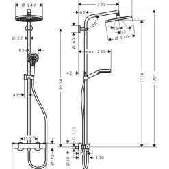 Hansgrohe - Douchepijp Crometta S - Enkele Straal, Ecosmart Technologie - 240 Mm