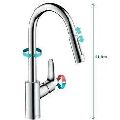 Hansgrohe Focus M41 Eengreeps Keukenmengkraan - 240 Met Uittrekbare Vuistdouche - 2 Straalsoorten