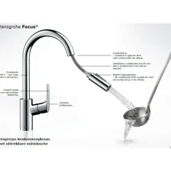 Hansgrohe Focus M41 Eengreeps Keukenmengkraan - 240 Met Uittrekbare Vuistdouche - 2 Straalsoorten