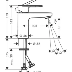 Hansgrohe Vernis Blend 1-gats Wastafelkraan - 100 Zonder Waste - Voorsprong 10.8cm - Hoogglans