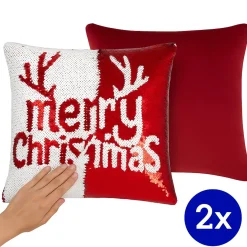 HEM Kerst Kussens Set Van 2 Met Vulling - 40x40 Cm Rood Wit - Fluweel Kerstversiering