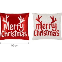 HEM Kerst Kussens Set Van 2 Met Vulling - 40x40 Cm Rood Wit - Fluweel Kerstversiering