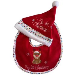 Hem Kerstmuts & Slabbetje Baby Kerstset Rendier Met Zuurstok Rood/wit