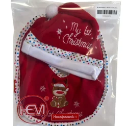 Hem Kerstmuts & Slabbetje Baby Kerstset Rendier Met Zuurstok Rood/wit