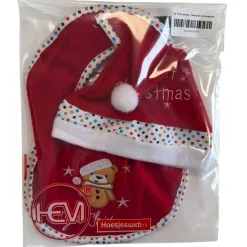 Hem Kerstmuts & Slabbetje Baby Kerstset Teddybeer Rood/wit -