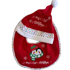 HEM Kerstmuts & Slabbetje Baby Kerstset Pinguïn Rood/wit