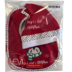 HEM Kerstmuts & Slabbetje Baby Kerstset Pinguïn Rood/wit