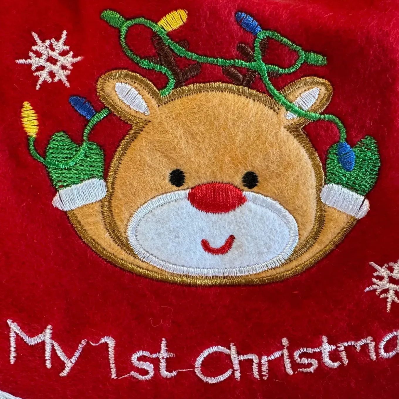 Hem Kerstmuts & Slabbetje Baby Kerstset Rendier Gezicht Rood/wit