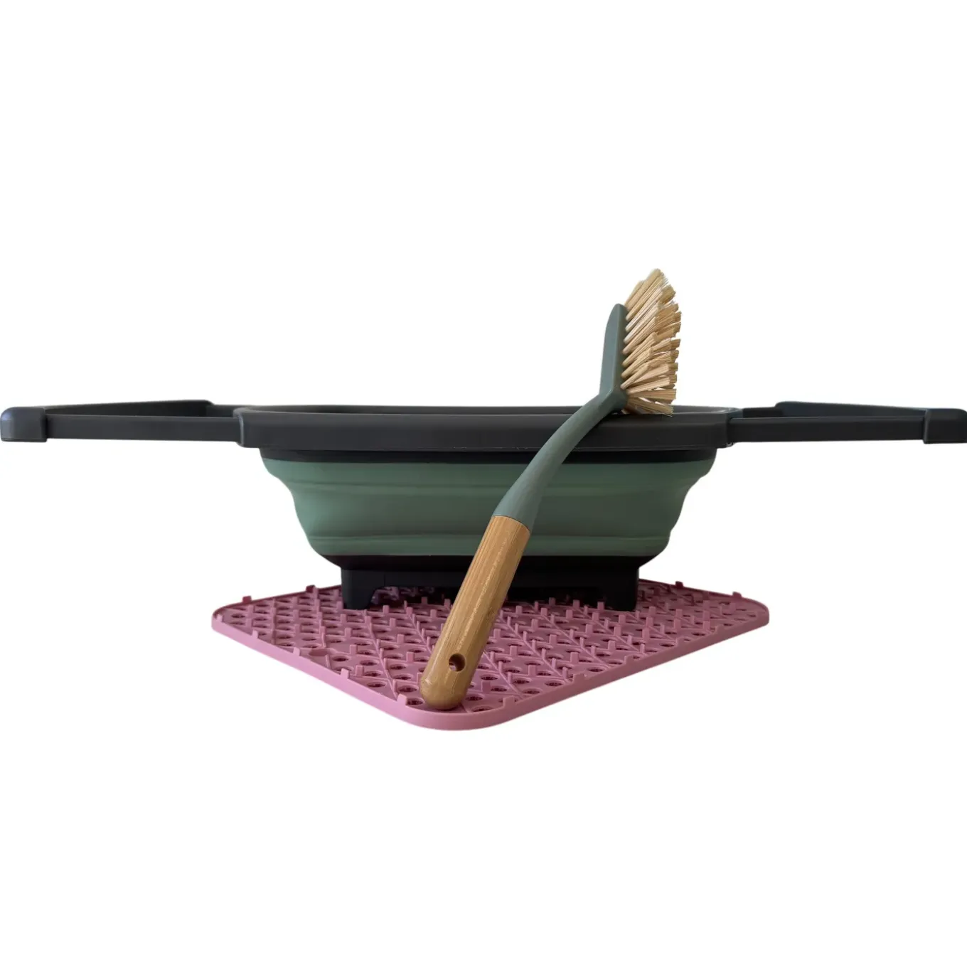 Hem Opvouwbare Afwas Set - Afwasbak 8l - Bamboe Afwasborstel - Roze Afdruipmat