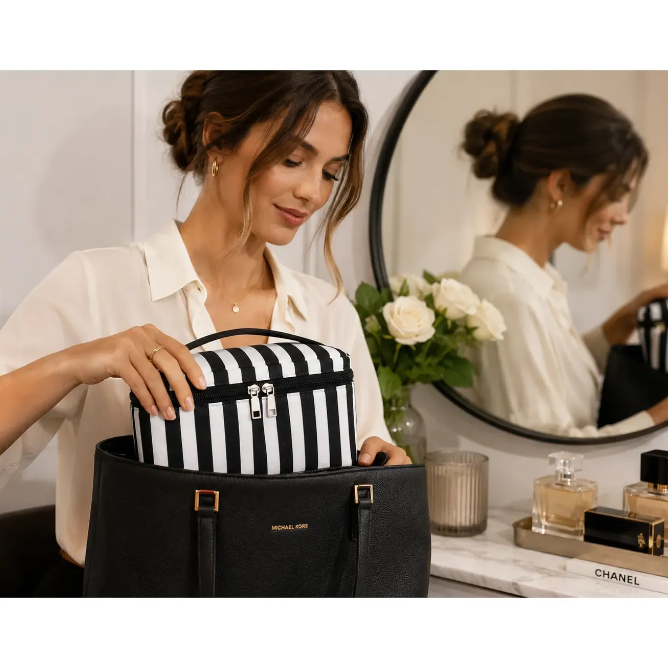 Hem Toilettas - Make-up Tas - Zwart Wit Gestreept
