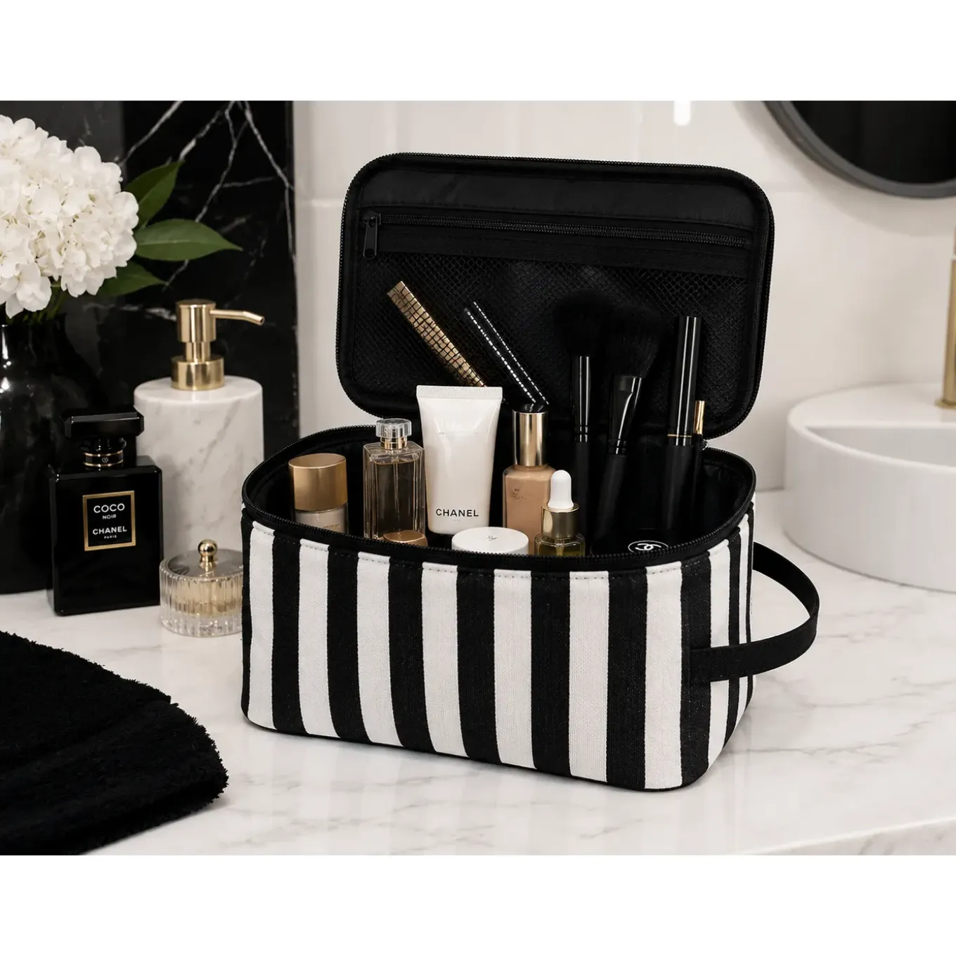 Hem Toilettas - Make-up Tas - Zwart Wit Gestreept