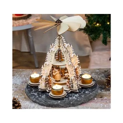Hi Houten Piramide - Kerstdecoratie - 22,5 X 22,5 X 28,5 Cm