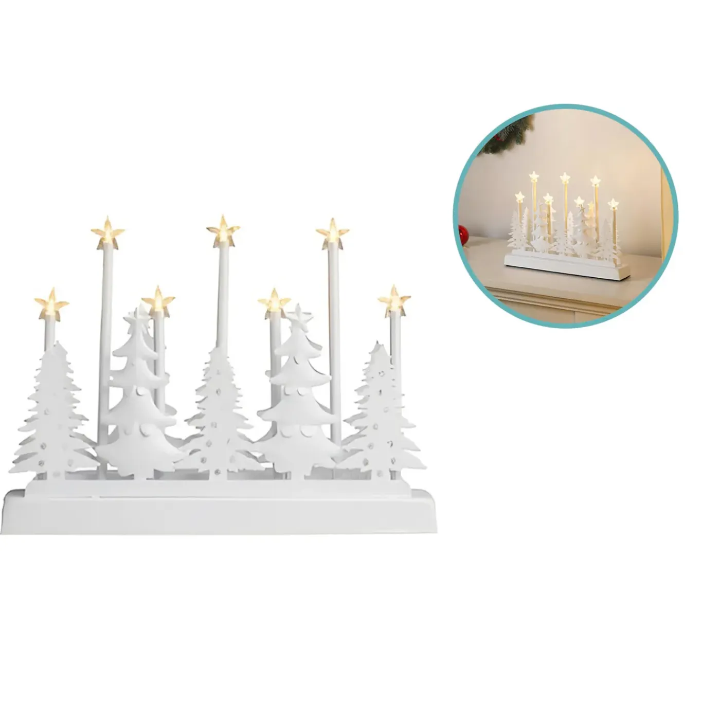 HI Kerstdecoratie Silhouet - Verlicht Met Led Sterren - 32 Cm - Wit