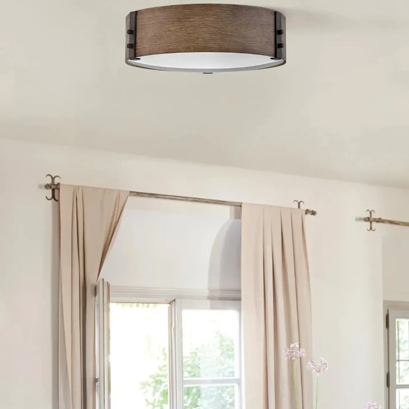 Hinkley Led Plafond Buitenlamp Sawyer - 3x E27 Max 40w - Sequoia Wood Effect With Rust Iron Accents