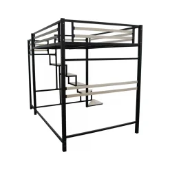 H&j - Bed Hoogslaper Met Trap Van Metaal -lena - 140 X 200 Cm - Zwart