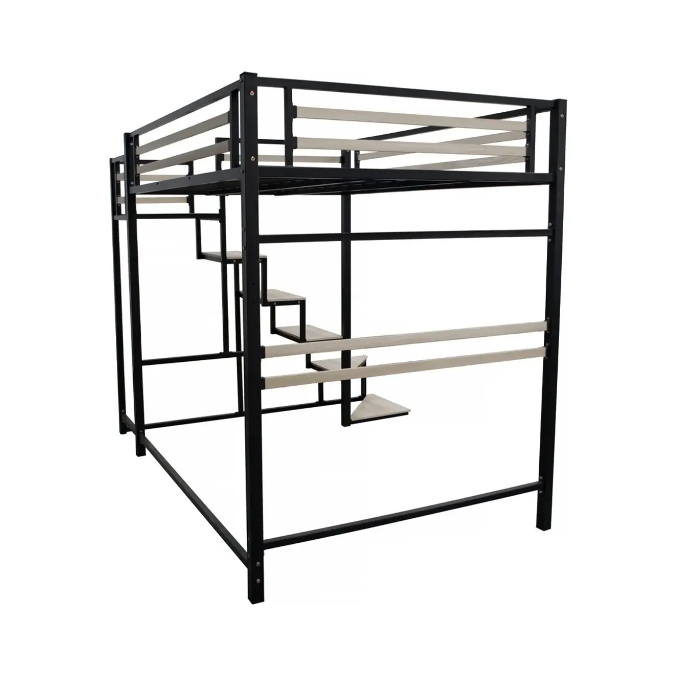 H&j - Bed Hoogslaper Met Trap Van Metaal -lena - 140 X 200 Cm - Zwart