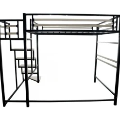 H&j - Bed Hoogslaper Met Trap Van Metaal -lena - 140 X 200 Cm - Zwart