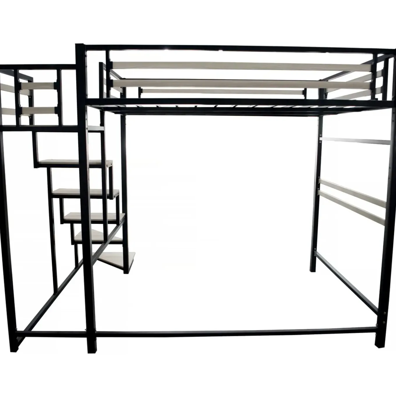 H&j - Bed Hoogslaper Met Trap Van Metaal -lena - 140 X 200 Cm - Zwart