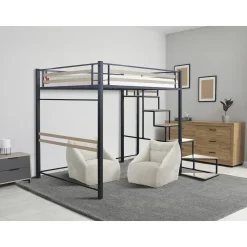 H&j - Bed Hoogslaper Met Trap Van Metaal -lena - 140 X 200 Cm - Zwart