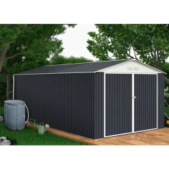 H&j - Garage Auto Schuur Metaal -houston - 18,56 M² Met Goot En Regenton Waterreservoir - Antraciet