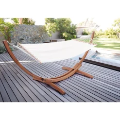H&j - Hangmat Met Houten Onderstel Katoenen Doek -dallas - 3 M - Ecru