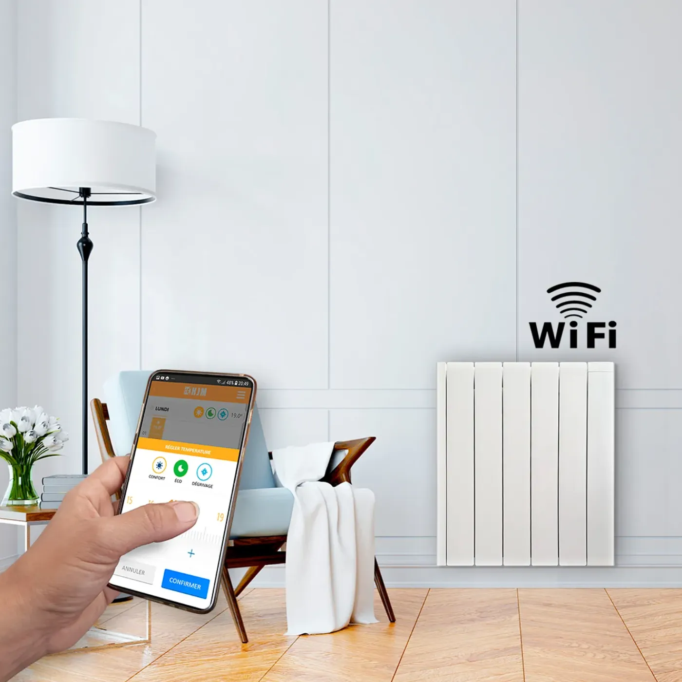 HJM Irina II 1500W vloeistof traagheidradiator Wifi horizontal wit