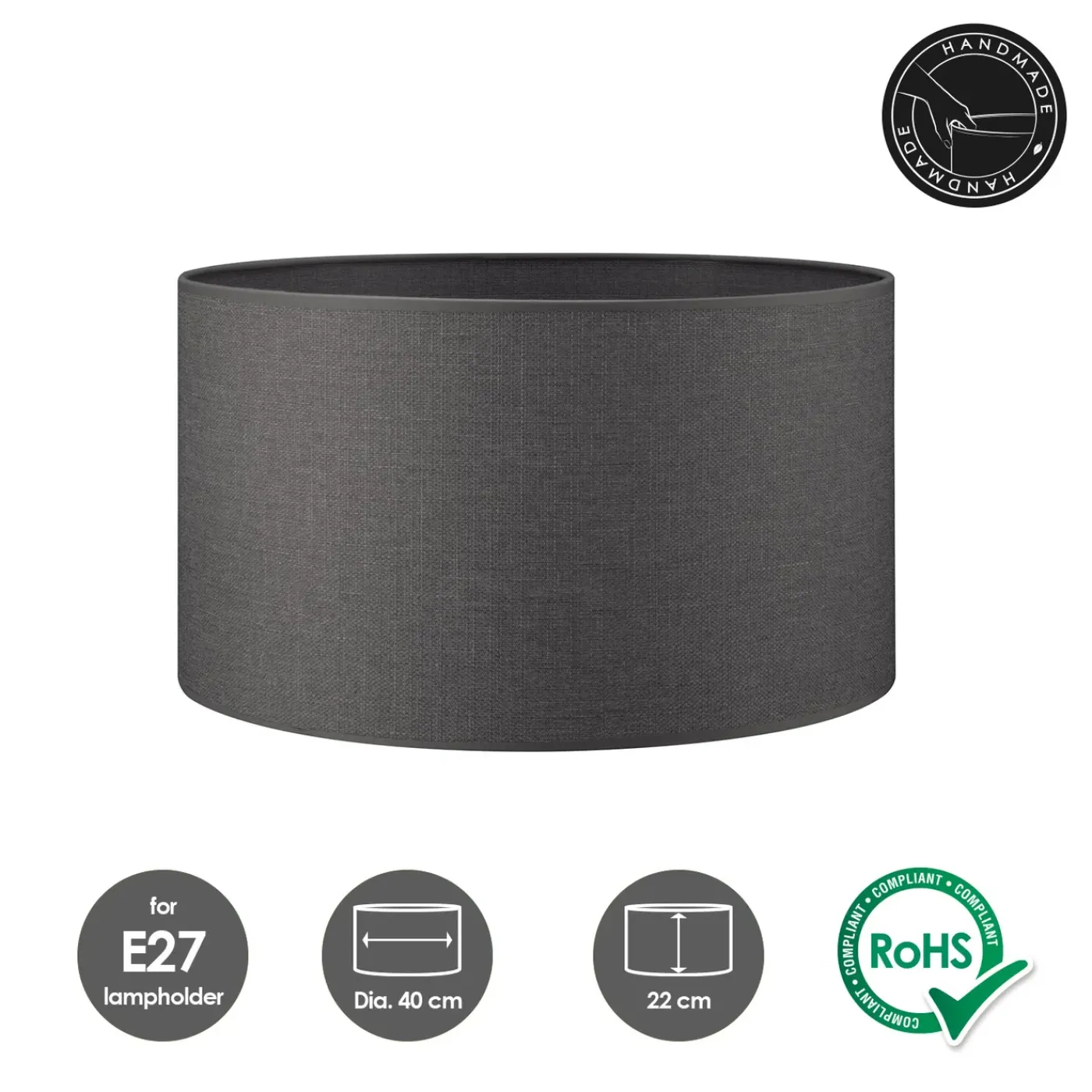 Home Sweet Home Lampenkap Canvas Antraciet - B:40xd:40xh:22cm
