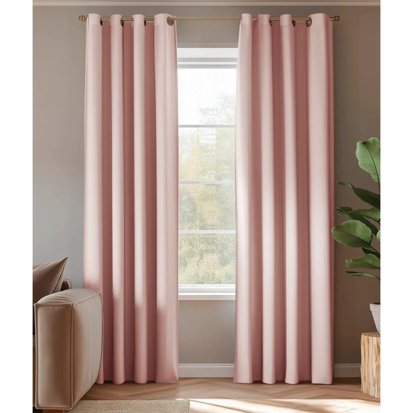 HOOMstyle Kant en Klaar Gordijn Amber - Verduisterend - Met Ringen - 140x270cm - Roze / Licht Roze