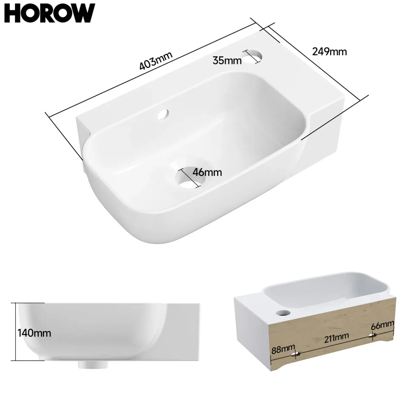 Horow Fontein - Wandfontein - Keramiek - 40x25x14 Cm - Wit - Kraangat Rechts