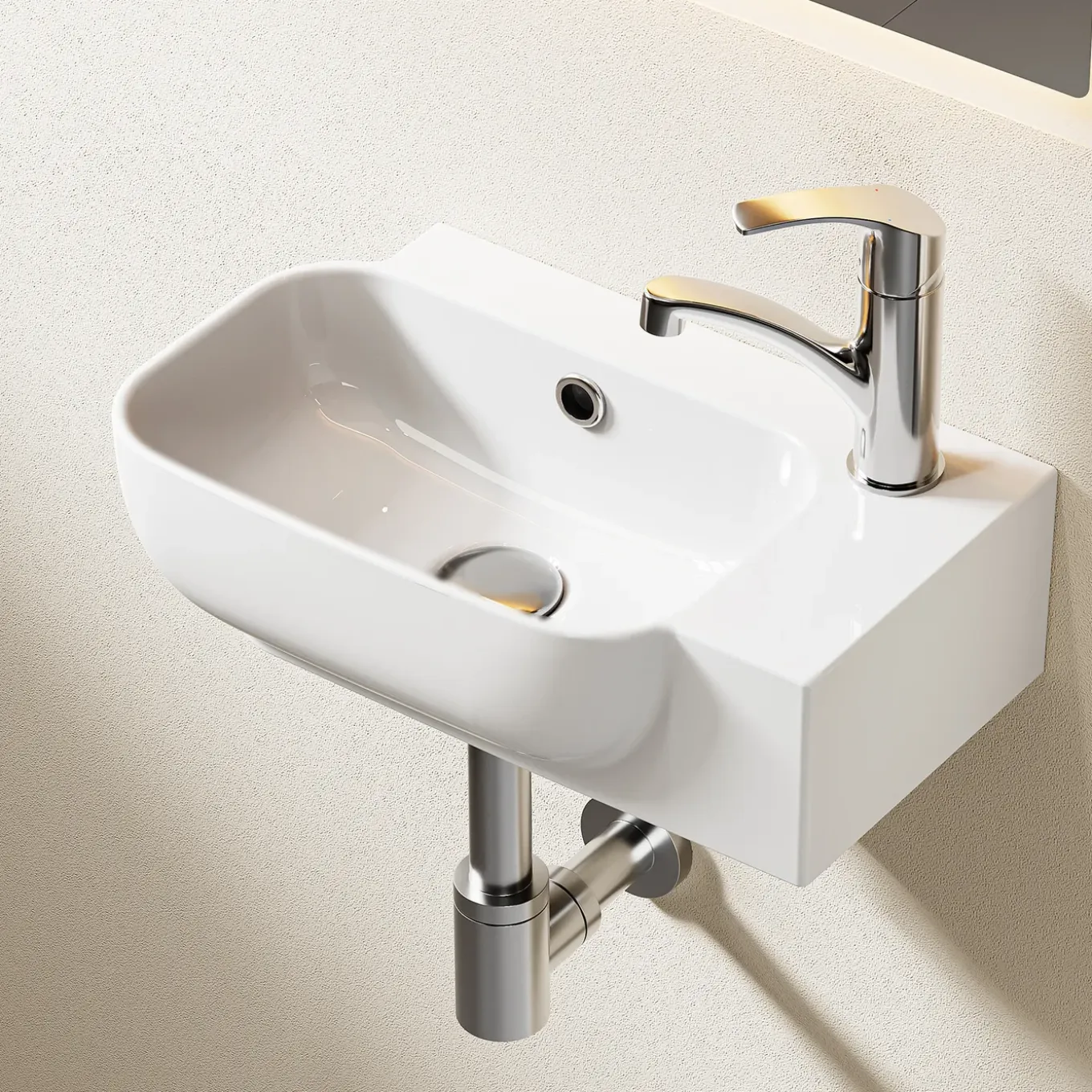 Horow Fontein - Wandfontein - Keramiek - 40x25x14 Cm - Wit - Kraangat Rechts