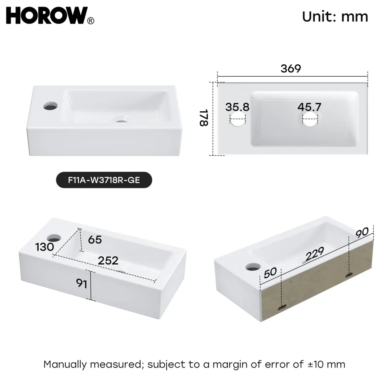 Horow - Fontein - Wandmontage - Keramiek - Glans Wit - 369x178x91 Mm