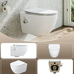 HOROW Hangtoilet - Bidetfunctie - Rimless - Softclose Zitting - Wit Keramiek