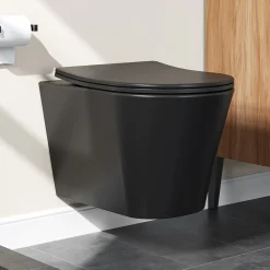 HOROW Hangtoilet Randloos - Keramiek - Rond - Mat Zwart - Softclose Wc-bril