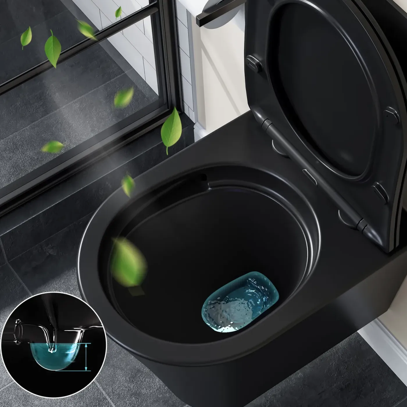HOROW Hangtoilet Randloos - Keramiek - Rond - Mat Zwart - Softclose Wc-bril