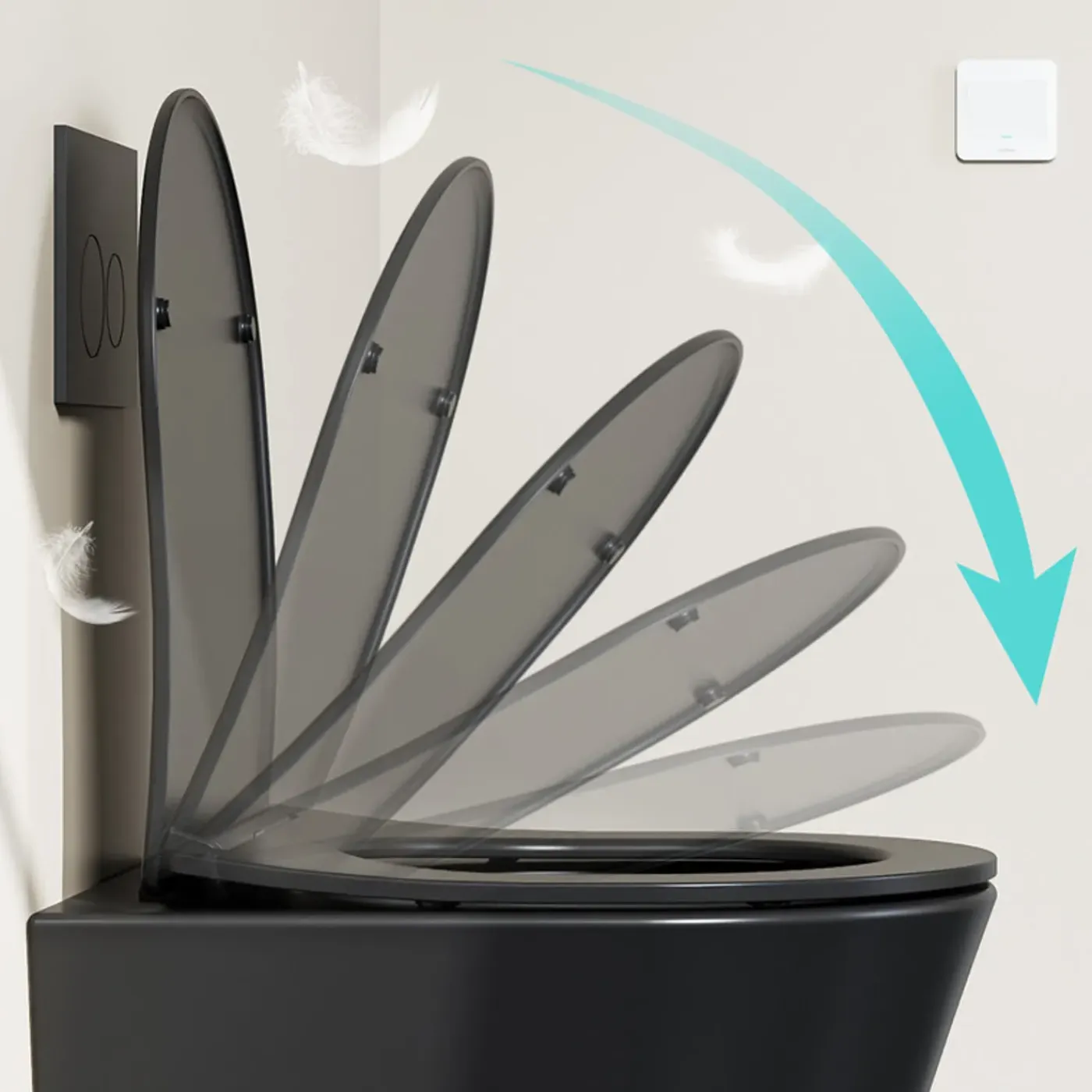 HOROW Hangtoilet Randloos - Keramiek - Rond - Mat Zwart - Softclose Wc-bril