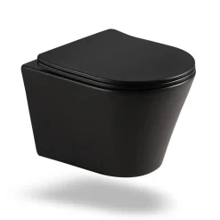 HOROW Hangtoilet Randloos - Keramiek - Rond - Mat Zwart - Softclose Wc-bril